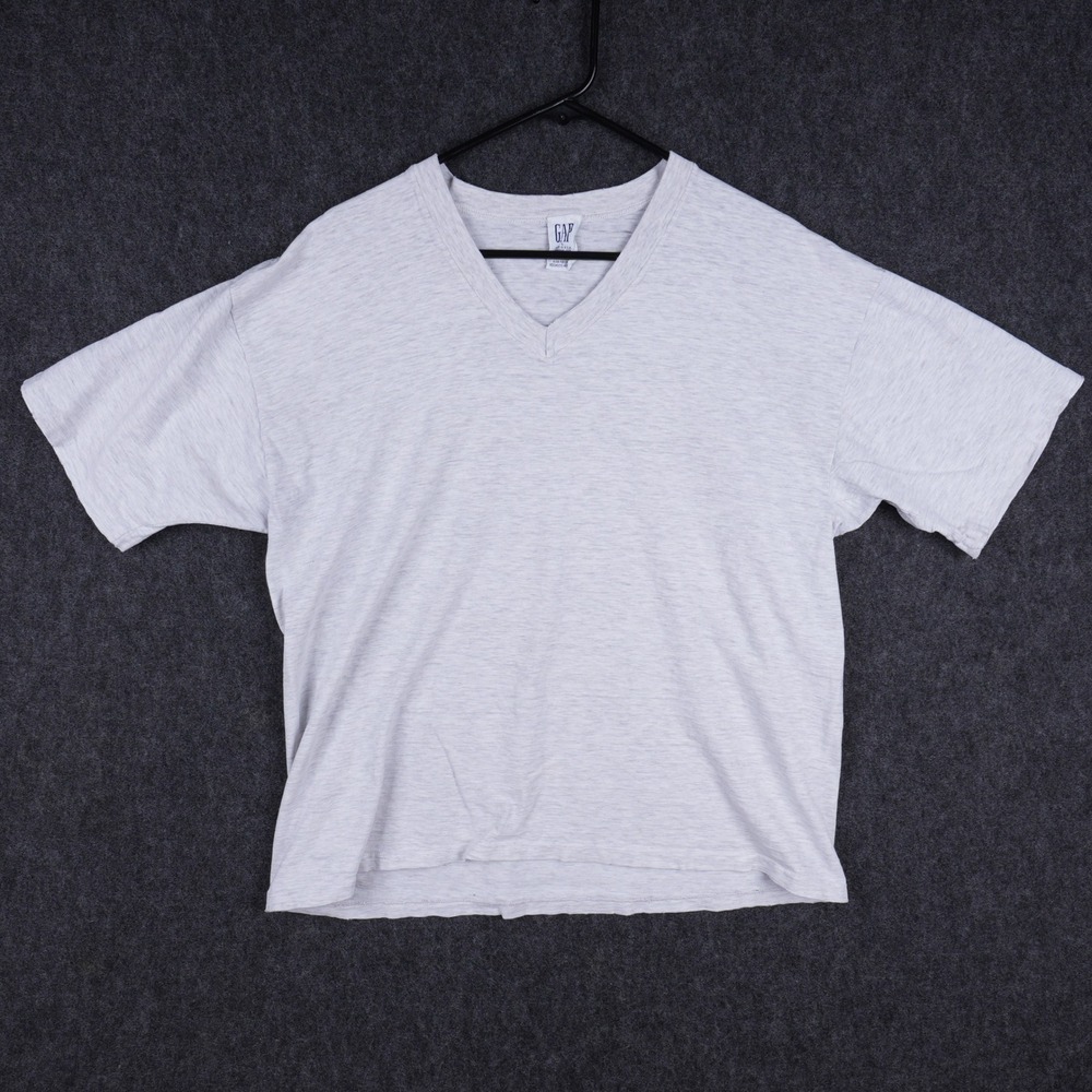 Vintage 90s Gap V-Neck T-Shirt Mens Large Gray Fair Single Stitch Made in USA